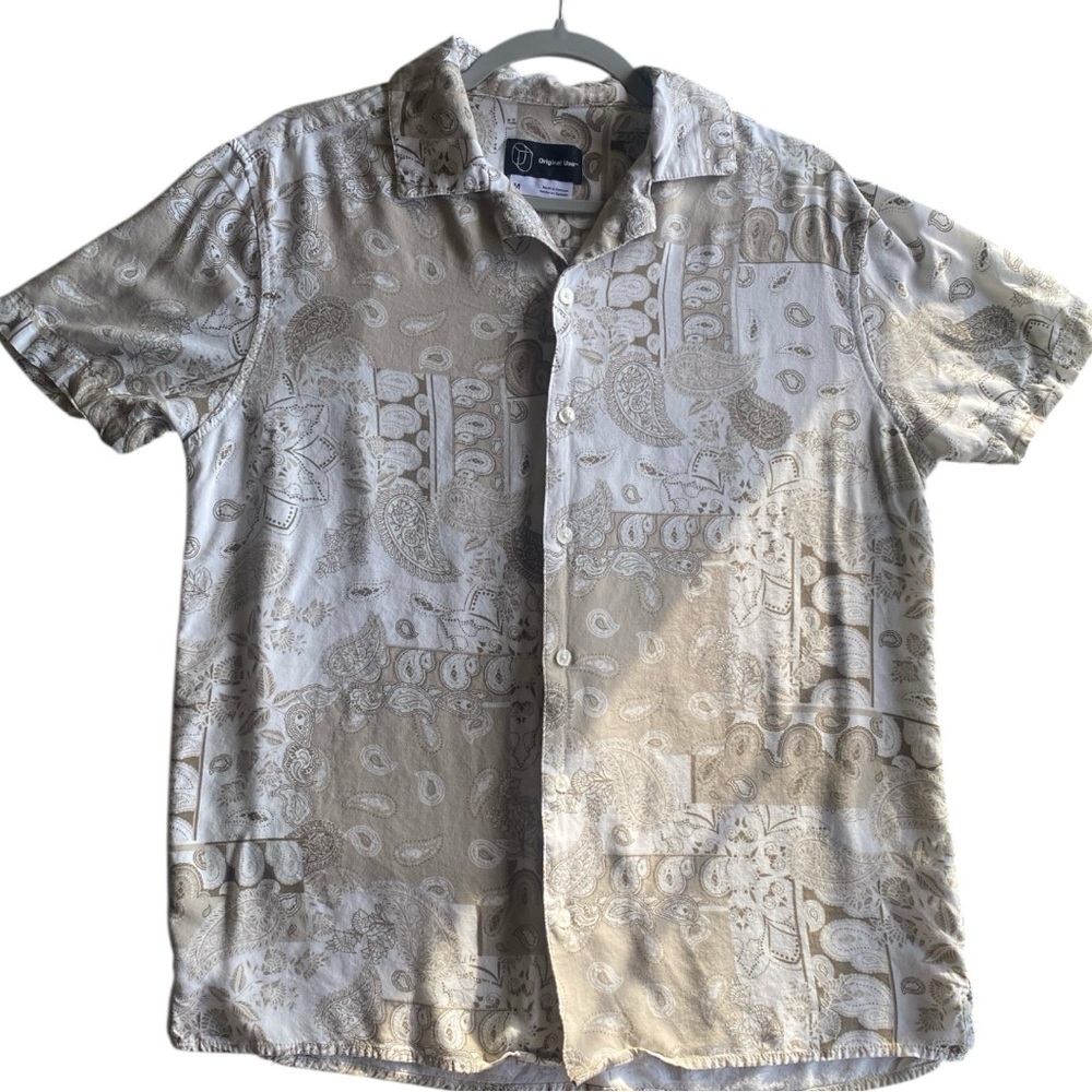 Original Use Men's Hawaiian Boho Short Sleeve Collared Button-Down Shirt (M)